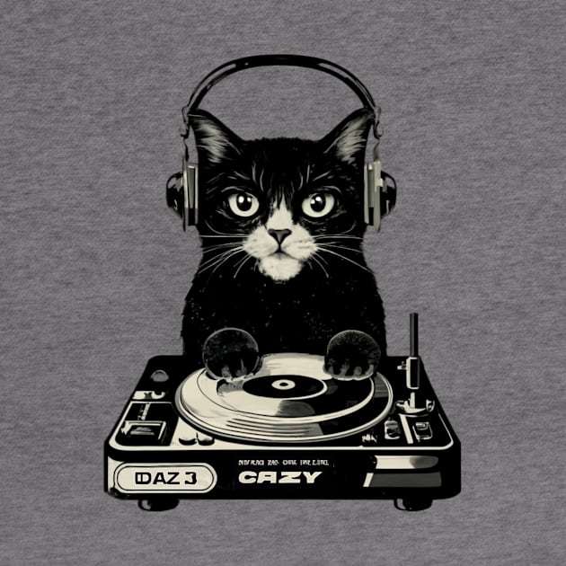 Black Cat DJ Crazy Vintage Funny Cat by Ratchyshop